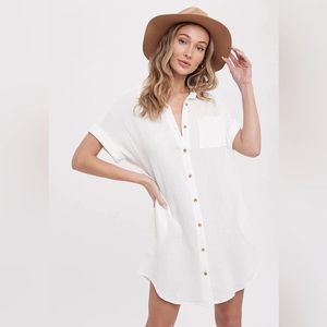 WOMENS BUTTON UP SHIRT DRESS WITH POCKET OFF WHITE NWT